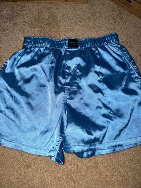 American Eagle Outfitters Satin Boxer Shorts in Shiny Blue